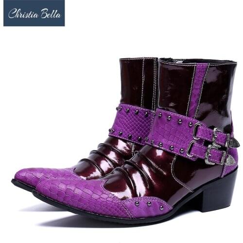 Christia Bella Large Size Man Dress Short Boots Formal Dress Zip Boots Real Leather Pointed Toe Fashion Cowboy Business Boots