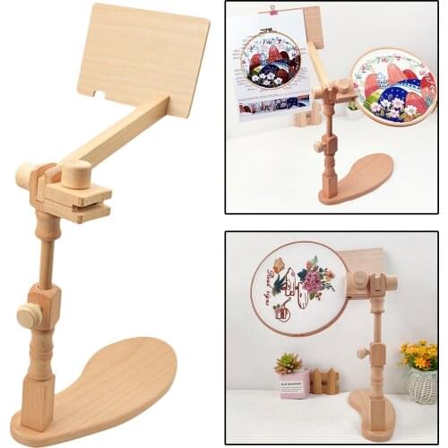 Wooden Round Rectangle Embroidery Hoop Holder Adjustable DIY Desktop Stand Cross Stitch Rack Frames Rings Sewing Tools