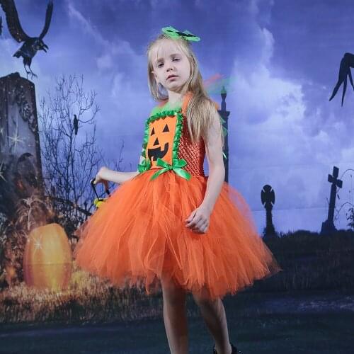 Orange Pumpkin Childrens Costume Girls Tutu Dress Halloween Costume for Kids Party Dresses Carnival Birthday Purim Party Gown