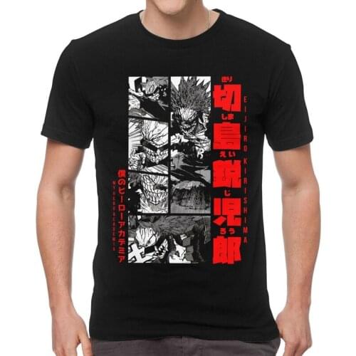 Eijiro Kirishima T-shirt Men Streetwear T Shirts Short Sleeve Anime Manga MHA My Hero Academia Tshirts Cotton Tee Tops Clothes