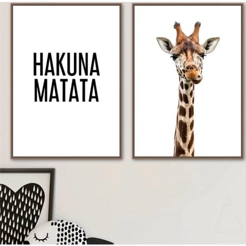 Hakuna Matata Quotes Giraffe Canvas Painting Wall Art Cute Animals Poster Aesthetic Modular Picture Modern Home Decoration