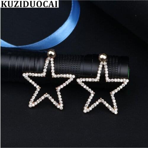 Kuziduocai New Fashion Jewelry Steel Ear-Needle Keep Color B Star Zircon Stud Earrings For Women Gift Brincos Pendientes E-814