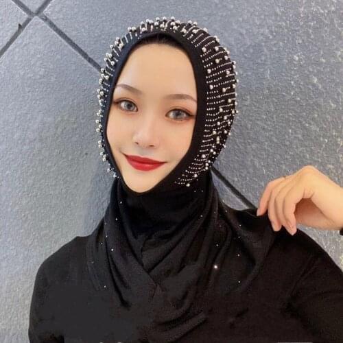 Fshion Muslim HIjab Shawls Islamic Instant Amira Cap Women Beaded Headscarf Wrap Arab Scarves Khimar Ramadan Headwear