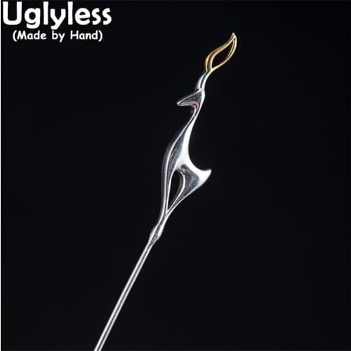 Uglyless Elegant Deer Long Pins for Men Business Suits Brooches Shinning Glossy 925 Silver Elk Animals Brooch for Women Jewelry