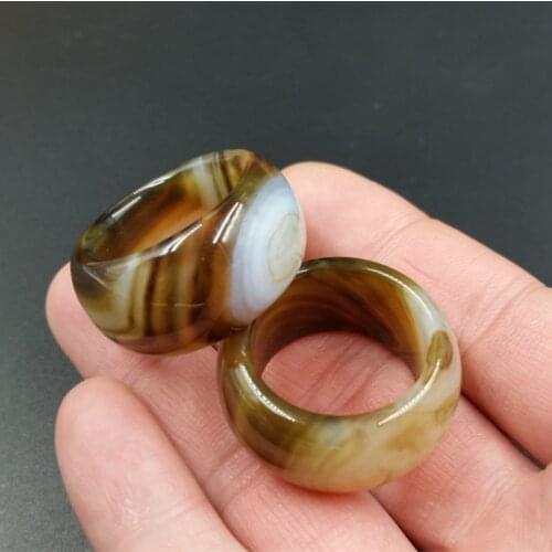 Natural brown agate ring for men with texture handmade brand jadeite jade rings jade jewelry natural stone jade 1 pair