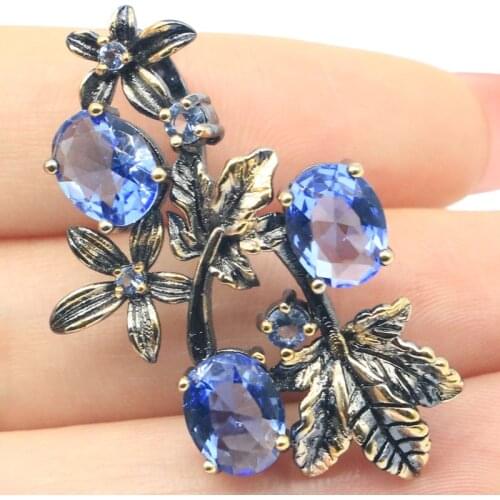 41x26mm Neo-Gothic Vintage 6g Big Created Violet Tanzanite Golden Citrine Pink Morganite Dating Gift Black Gold Silver Pendant