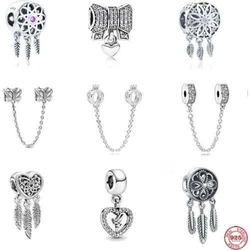 New White Pave Dreamcatcher Butterfly Safety Bead Fit Original Pandora Charms Silver 925 Bracelets Women DIY Jewelry Accessories