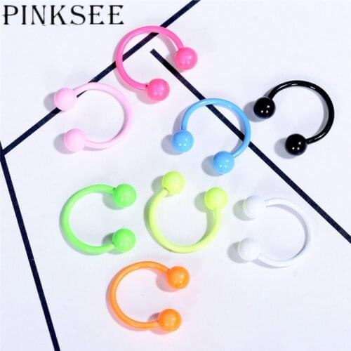 Pinksee 8pcs Candy Colorful Flexible U Shape Eyebrow Piercing Curved Barbells Navel Lip Helix Ear Piercing Body Jewelry