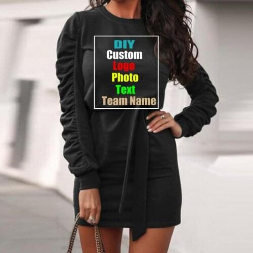 Customize your picture for fall/winter 2020 LOGO womens hot style solid color long-sleeved sweater tie dress