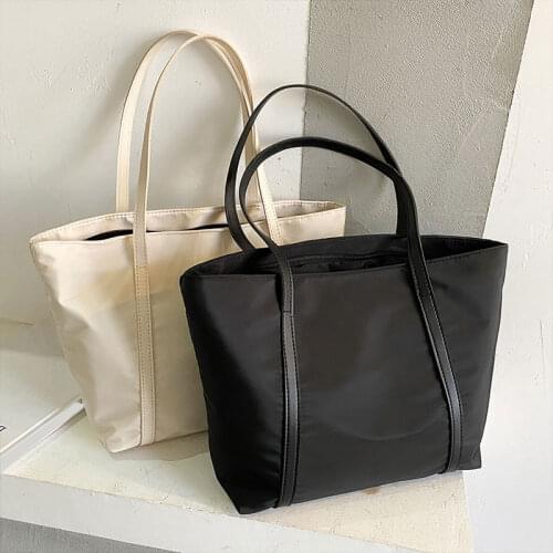 Simple Solid Color Shoulder Handbag Oxford Top-handle Totes Female Large Capacity Shopping Street Zipper Bags for Women