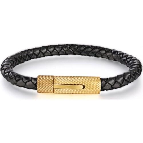 Real Bestxy free shipping Mens Stainless Steel Leather Bracelet Braided Wrist Mesh Buckle 6mm real braided leather bracelet