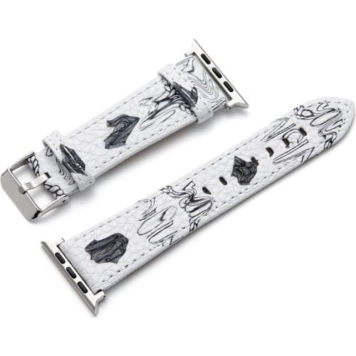 Fashion patter Leather for Apple Watch Bands 38MM 40mm 42MM 44mm for iWatch Womens Strap Classic Wristband Series 6 5 4 3 White