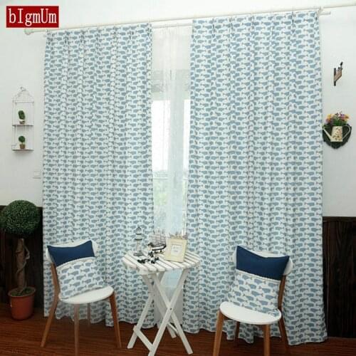 Luxury Cartoon Blue/Pink Dolphin Printed Blackout Curtain For Living Room Bedroom for Boy And Girl Curtains Tulle Drapes Fabrics