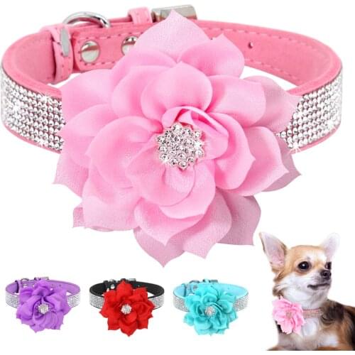 Bling Rhinestone Dog Collar Glitter Rhinestone Puppy Cat Collars With Flower Fashion Crystal Dogs Cats Necklace For Chihuahua
