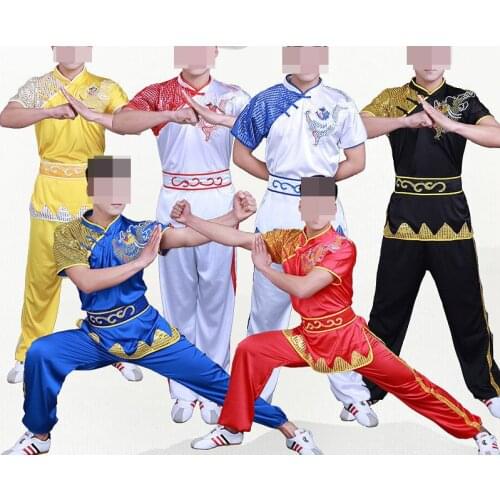 Unisex Kids&Adult short sleeve martial arts clothing changchuan wushu uniforms nanquan tai chi suit black/yellow/blue/white