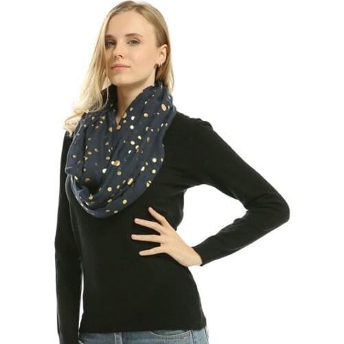 3 Colors Polka Dot Gold Foiling Infinity Scarf Bold Dot Printed Loop Ring Scarves Casual Solid Round Shawl For Ladies YG246