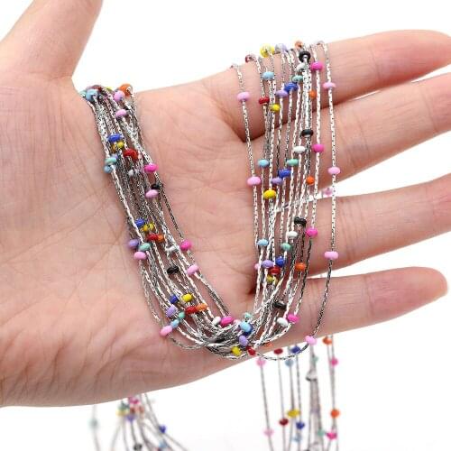 1m Stainless Steel Chain 4x4mm Round Tube Beads Wire Wrapped Beaded Rosary Chain For DIY Anklet Neckalce Bracelet Jewelry Making