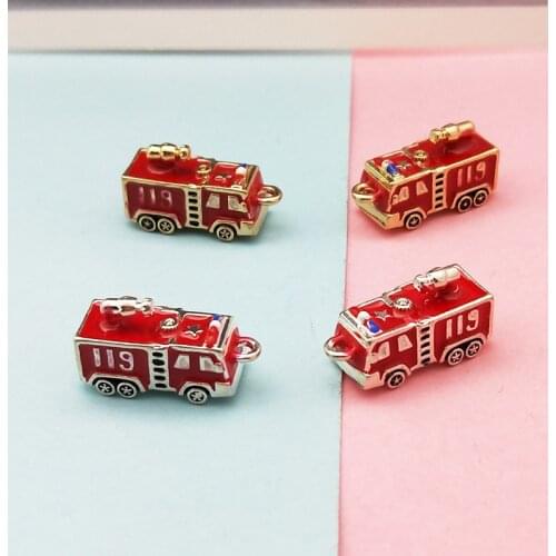 10PCS Fashion Jewelry Lucky Stereoscopic Fire Truck Enamel Charms JewelryHandmade Pendants Jewelry Making Handmade DIY Bracelet