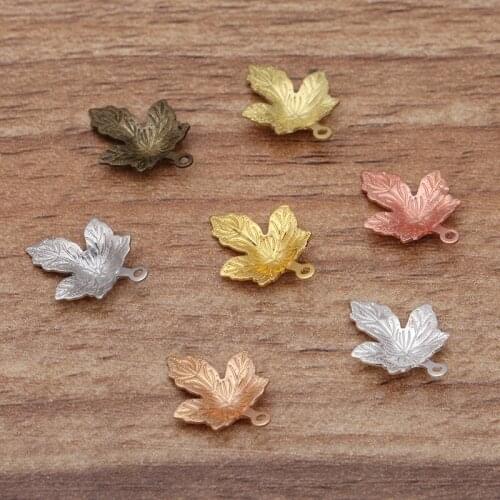200 Pcs 12*15 mm Metal Copper 7 Colors Leaf Charms Headwear Hair Accessories DIY Jewelry Making