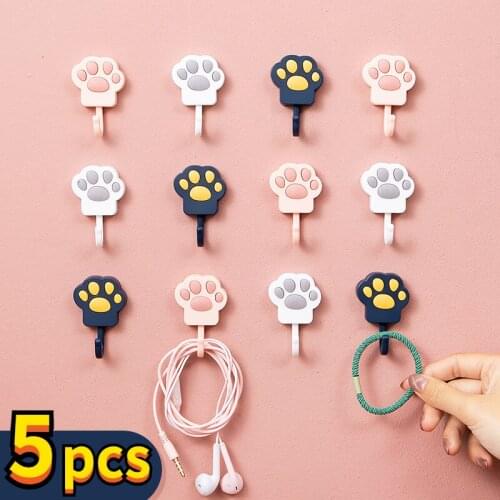 5 pcs Cartoon cat claw hook strong adhesive wall hanging kitchen wall hook non - punching door hanging coat hook