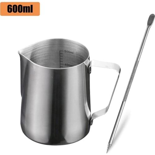 600Ml Stainless Steel Frothing Coffee Pitcher Pull Flower Cup Coffee Craft Latte Cappuccino Milk Cream Cup Kitchen Tools
