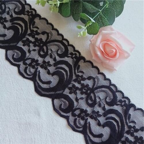 8.5cm Black Mesh Embroidered Swiss Lace Fabric Home Textile Custom Accessories For Wedding Dress S1353