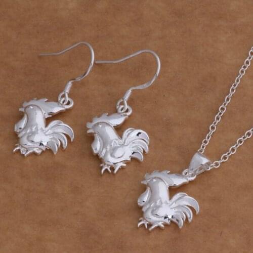 AS007 Lucky Silver Color 925 Jewelry Sets For Women Earring 011 + Necklace 023 /bdbajuia Abbaisia