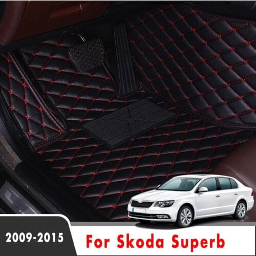 LHD Car Floor Mats For Skoda Superb 2015 2014 2013 2012 2011 2010 2009 Auto Carpets Accessories Custom Decoration Parts Rugs