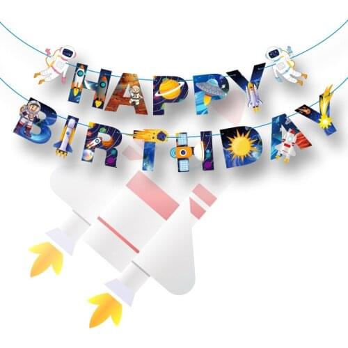 Spacecraft HAPPY BIRTHDAY Banner For Boys Best Party Decorations Kit Unique Paper Birthday Bunting Flag Banner Craft Supplies