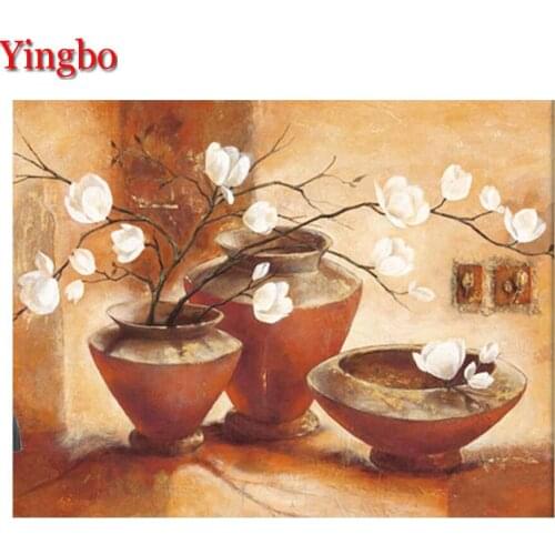White magnolia flower vase art Diamond Embroidery Full square 5d Diamond Painting Diamond Mosaic Cross Stitch Crystal Decoration
