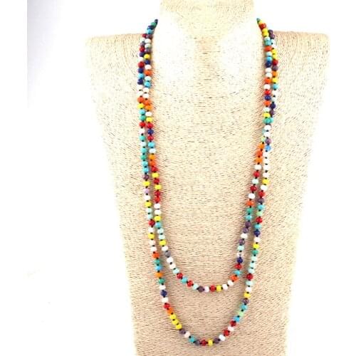 Free Shipping Fashion Mullti Crystal Glass 150cm Long Knotted Necklaces