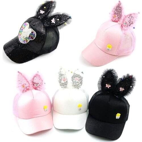 Long Ear Cartoon black Baseball anime Cap girl Summer New Children Mesh Girls Beads Adjustable Sun white cubs Hat snapback caps