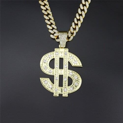 Hip Hop Punk Large US Dollar Money Sign Pendant With Cuban Chain Choker Necklace For Men Women Dropshipping