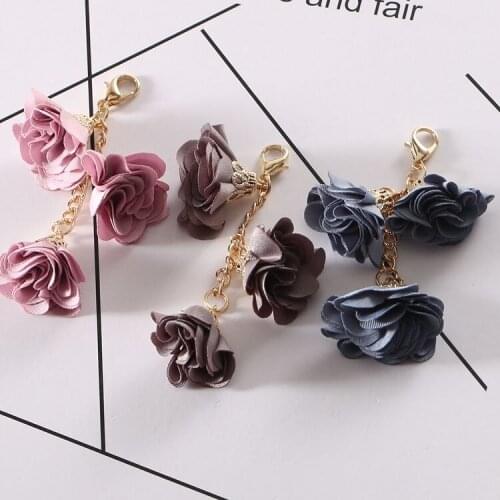 Alloy Car Key Chain keychain ring Holder silk flower Bag/Handbag/Purse Car porte clef hanging badge strap trinket DIY pendant