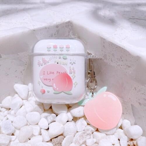 Cute Peach Love Heart Pendant Keyring Earphone Case For Apple AirPods1/2 Pro3 Earbuds Soft Cover Wireless Bluetooth Headset Box