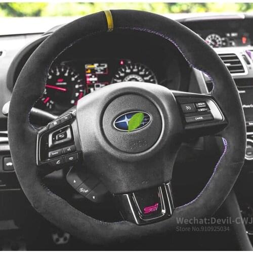 Black Suede Leather Red Stitching Steering Wheel Hand-stitch on Wrap Cover For Subaru WRX STI 2015-2020 car accessories