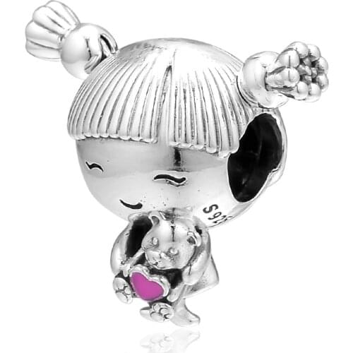 CKK Bead Charm Sterling Silver 925 Charms Jewelry Original Girl with Pigtails Beads Fits Pandora Bracelet Jewelry Making