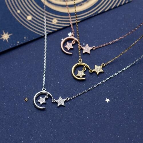 COLUSIWEI Twinkling Stars Cute Moon 3 Color Sterling Silver 925 Pendant Necklace for Women Gift Link Chain Fine Jewelry 2020 New