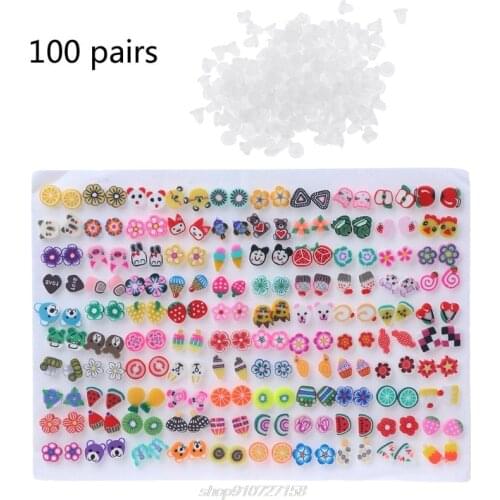 100 Pairs Assorted Styles Polymer Clay Hypoallergenic Stud Earrings Lot for Kids N23 20 Dropshipping