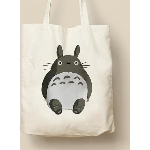 Studio Ghibli Character Anime Printed Canvas Tote Bag Girls Storage Bags Ladies Shopping Bag
