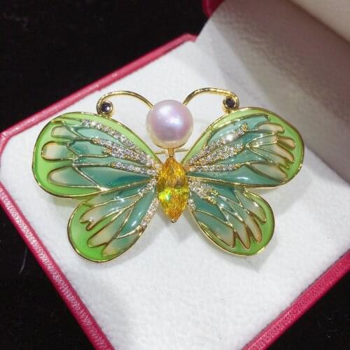 Chinese natural fresh water Pearl Brooch Enamel Butterfly Pearl Brooch finished high-grade products