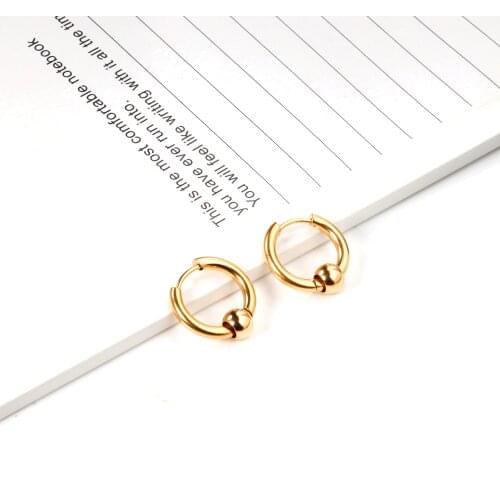 LUXUSTEEL Round Beaded Hoop Earrings Women Accessories Stainless Steel Gold Rose Black Silver Color Circle Earrings Brinco Party