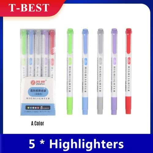 5pcs Dual Tip Highlighter Pens Broad Chisel and Fine Tips Marker Pen for for School Students Office Home Supplies