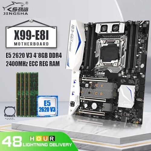 JINGSHA X99-E8I Motherboard With E5-2620 V3 CPU 4 * 8 = 32GB DDR4 2400MHz Supports LGA2011-V3 / V4 Series CPU and Turbo Boost