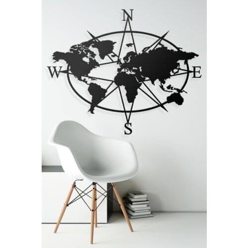Ellipse Compass Metal World Map Metal Wall Decor Art Decor 3D Metal Sculpture Home Decor Office Decor