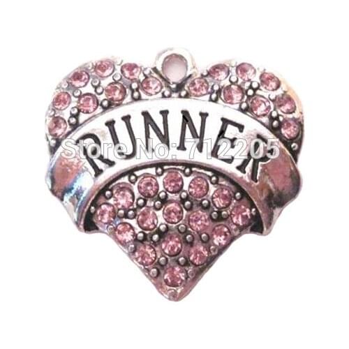 Antique silver plated fashion Runner pink Crystal Heart Pendant(A100054)