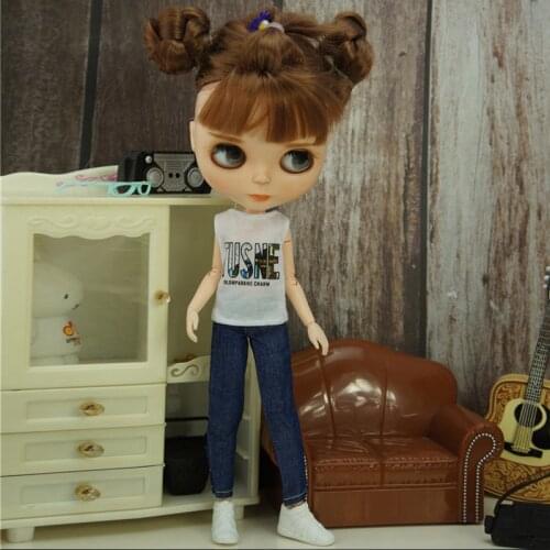 Fashion Doll Clothes Set For Blythe Doll Outfits White Tank Top Shirt Denim Pants Trousers For Blyth 1/6 Dolls Accessories