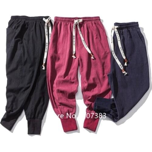 Men Harem Pants Chinese Casual Cotton Linen Retro Trouser Man Loose Jogger Baggy Japanese Crotch Leggings Plus Size M-5XL