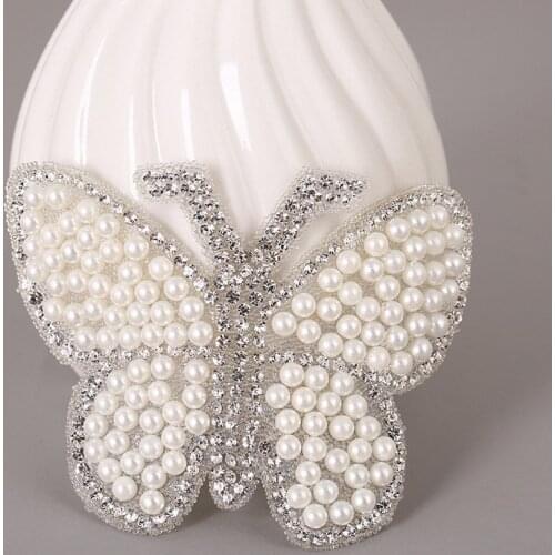 White Pearl Butterfly Hot Drilling Embroidery Patches Rhinestone Heat Transfer Hot Melt Adhesive DIY Parches For Clothes Bags