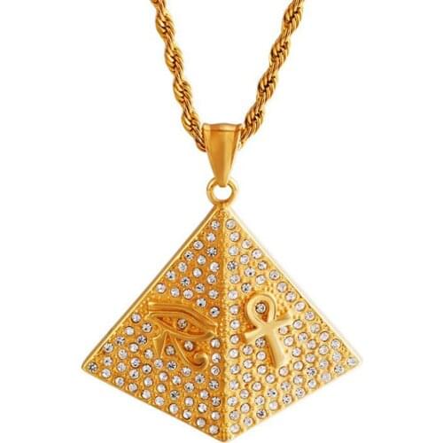 Stainless Steel Gold Egyptian Pyramids Mummy Pendant Necklace Geometry Ankh Cross Eye of Horus Necklaces Jewelry Gift For Him